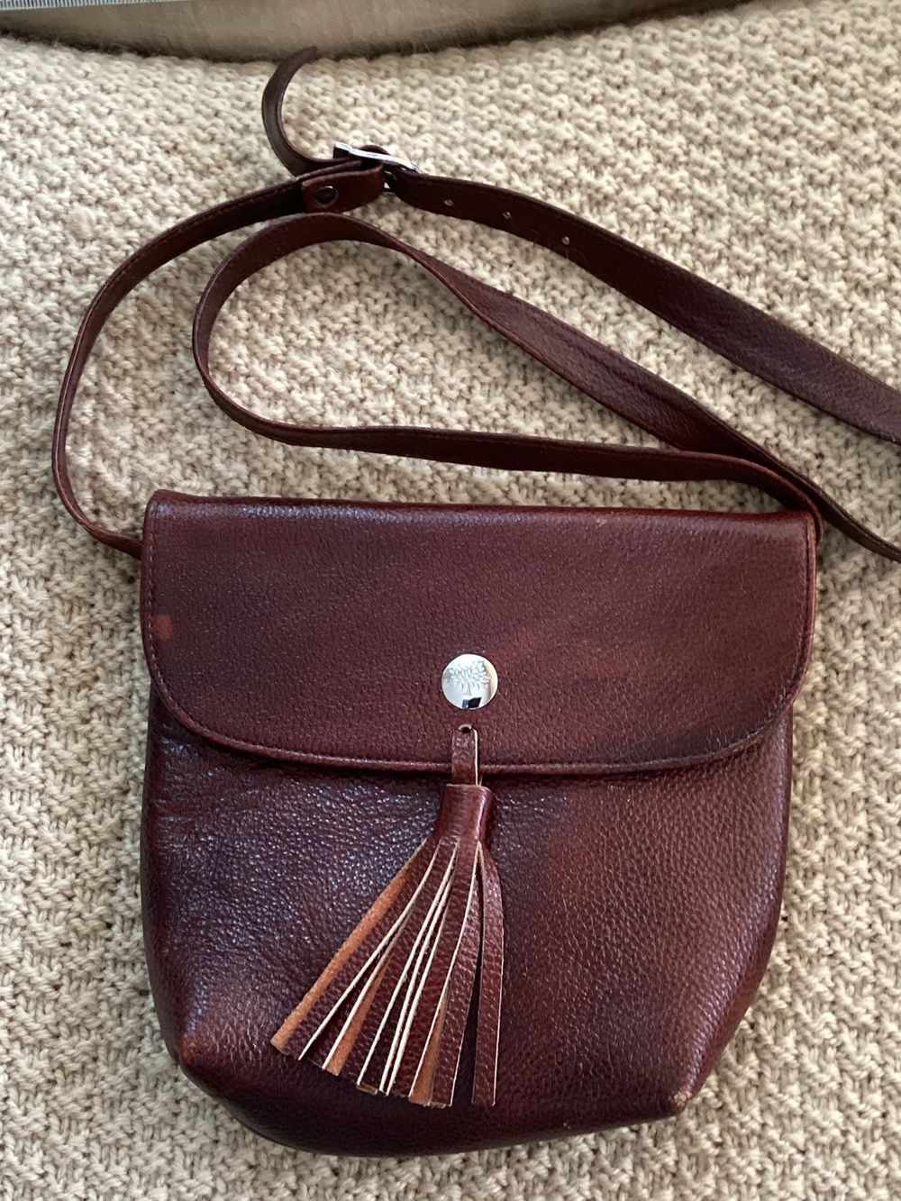 Women's Leather Crossbody Bag with Tassel - Brown